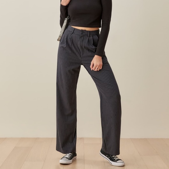 Nwt Reformation Oren Navy Pinstripe 